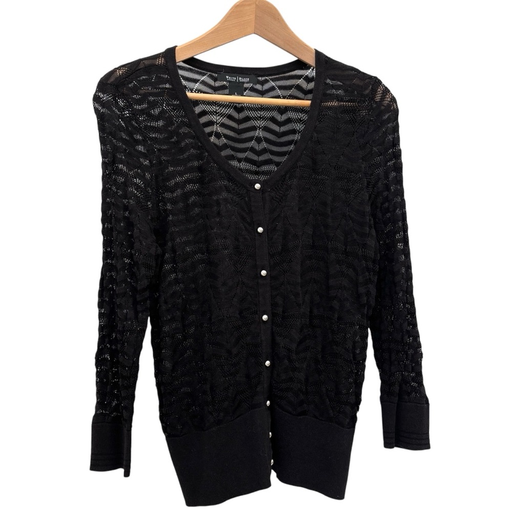 White House Black Market Black Open-Knit Button Cardigan